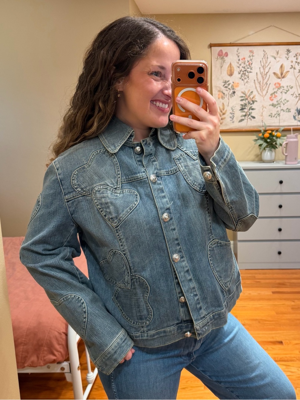 Vintage Brighton Jean Heart Patch Denim Jacket - Blue XL